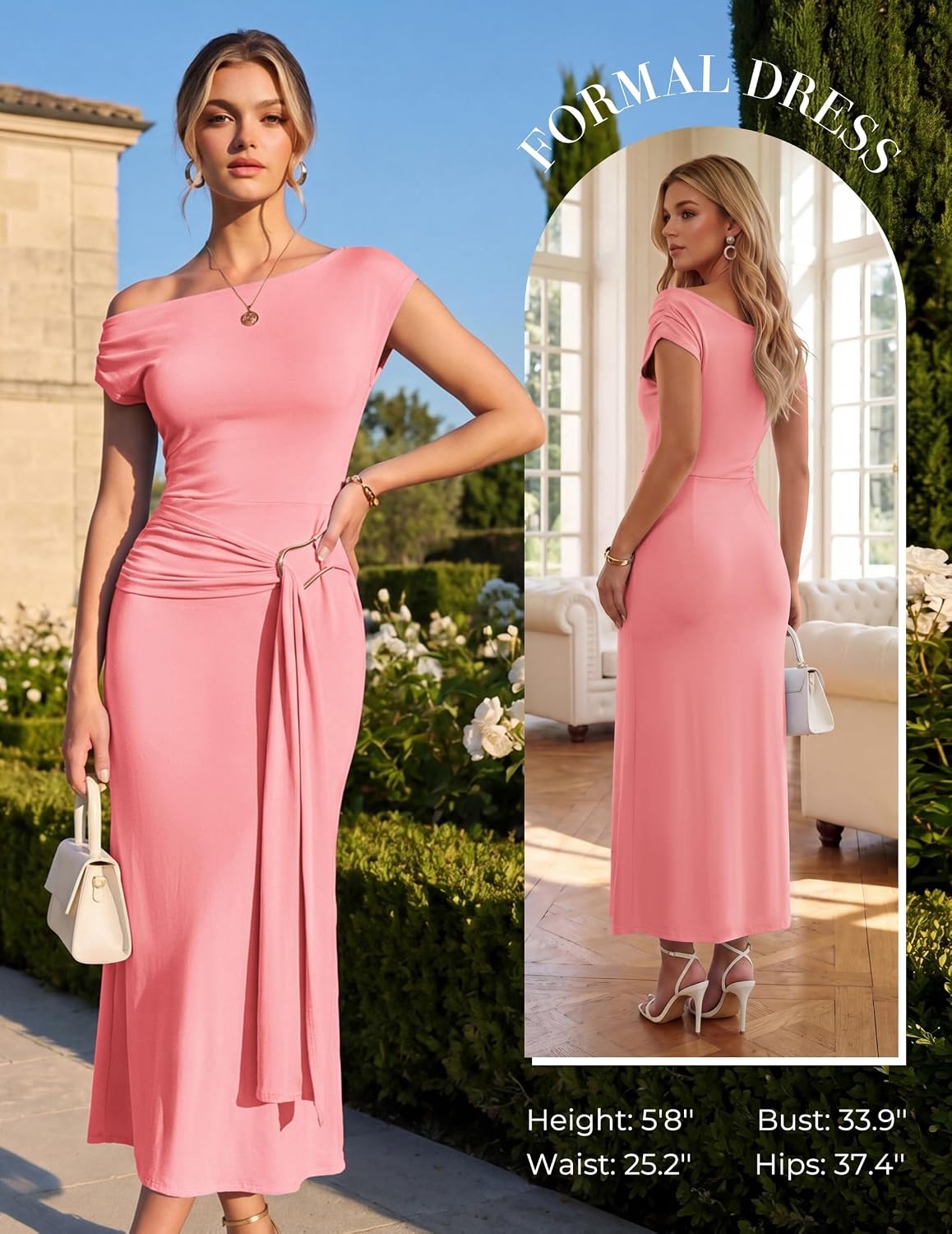 image:imageGRACE KARIN Womens 2026 Summer Wedding Guest Dresses Formal Cocktail One Shoulder Bodycon Dresses Elegant Ruched Maxi DressPink