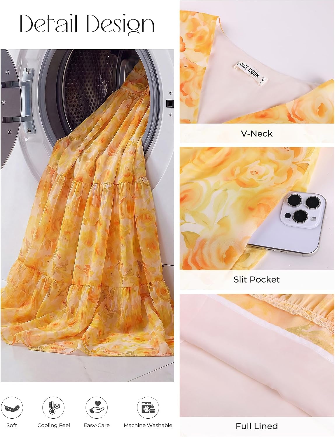 image:imageGRACE KARIN Womens 2026 Summer Wedding Guest Maxi Dresses Floral V Neck Short Sleeve Elegant Flowy Formal Dress with PocketsFloral Yellow