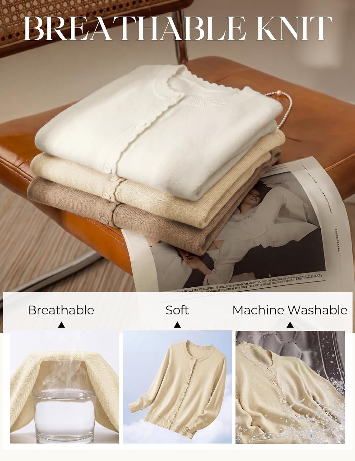 image:imageGRACE KARIN Womens Cardigan Sweaters Lightweight 2026 Summer Long Sleeve Button Up Knit Casual Dressy ShrugsApricot