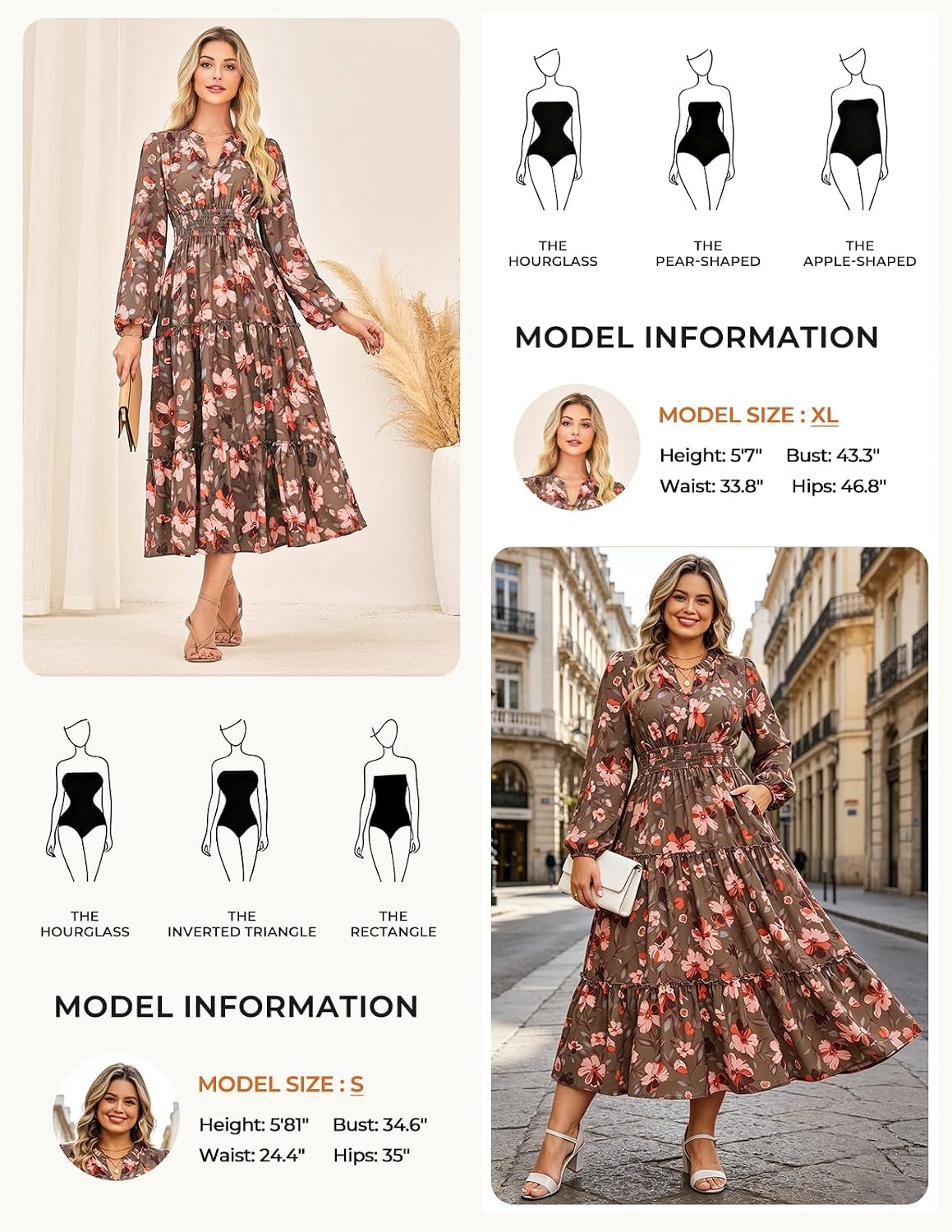 image:imageGRACE KARIN Womens Floral Maxi Dress 2026 Fall Long Sleeve V Neck Empire Waist A Line Flowy Dress with PocketGreen Orange