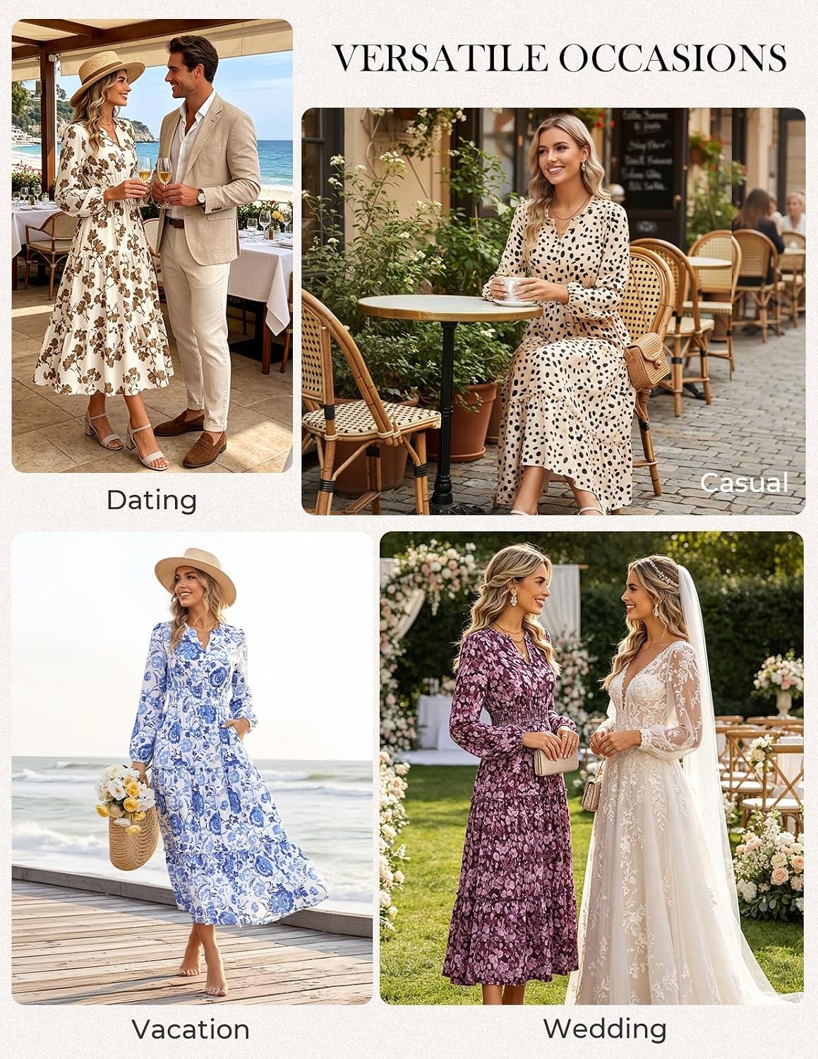 image:imageGRACE KARIN Womens Floral Maxi Dress 2026 Fall Long Sleeve V Neck Empire Waist A Line Flowy Dress with PocketOffwhite Polka Dots