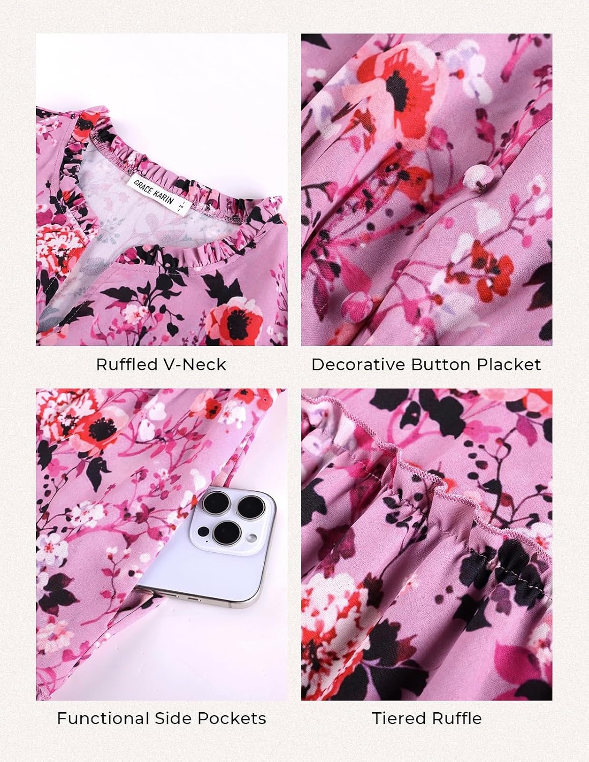image:imageGRACE KARIN Womens Floral Maxi Dress 2026 Fall Long Sleeve V Neck Empire Waist A Line Flowy Dress with PocketPurple Floral