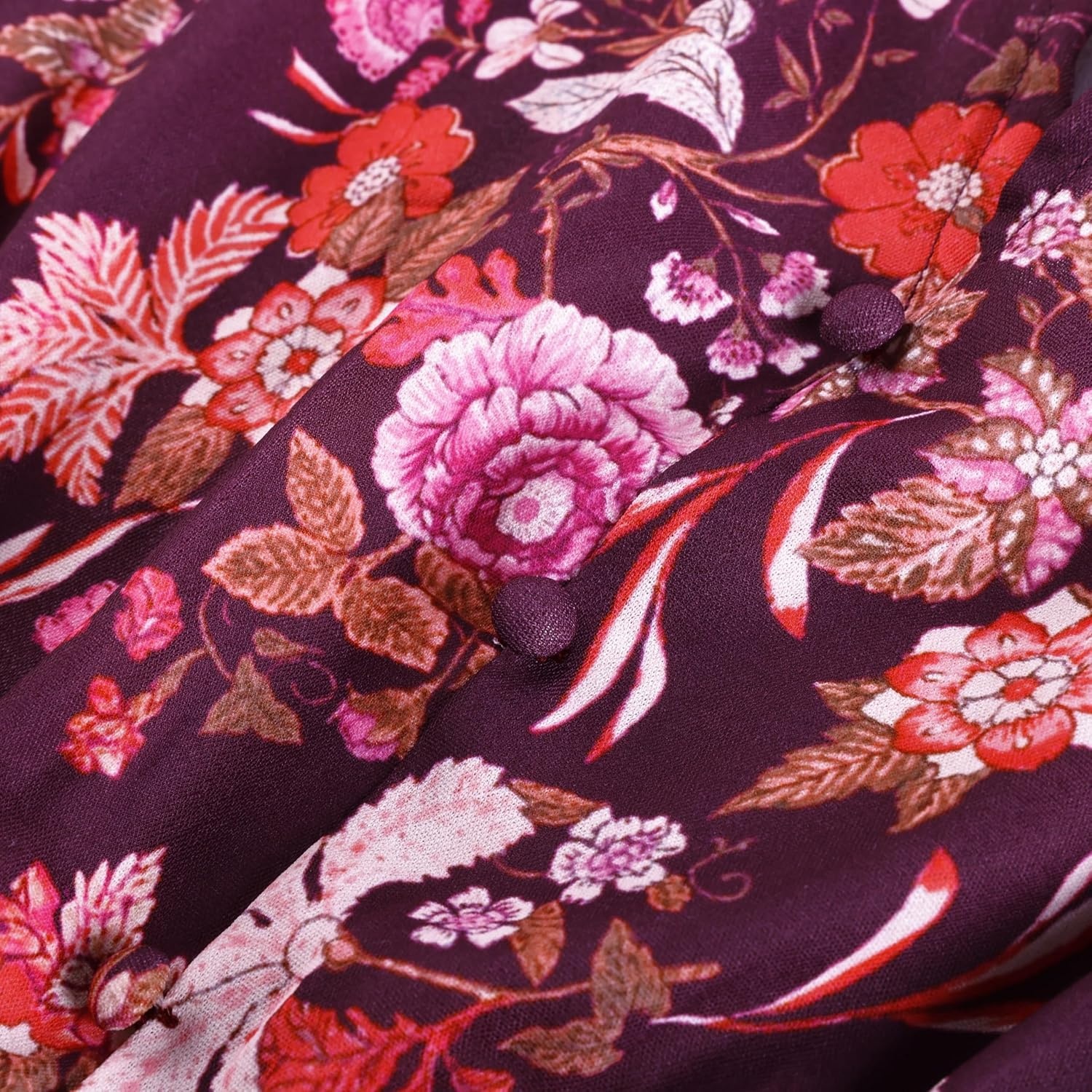 image:imageGRACE KARIN Womens Floral Maxi Dress 2026 Fall Long Sleeve V Neck Empire Waist A Line Flowy Dress with PocketPurple Red Floral