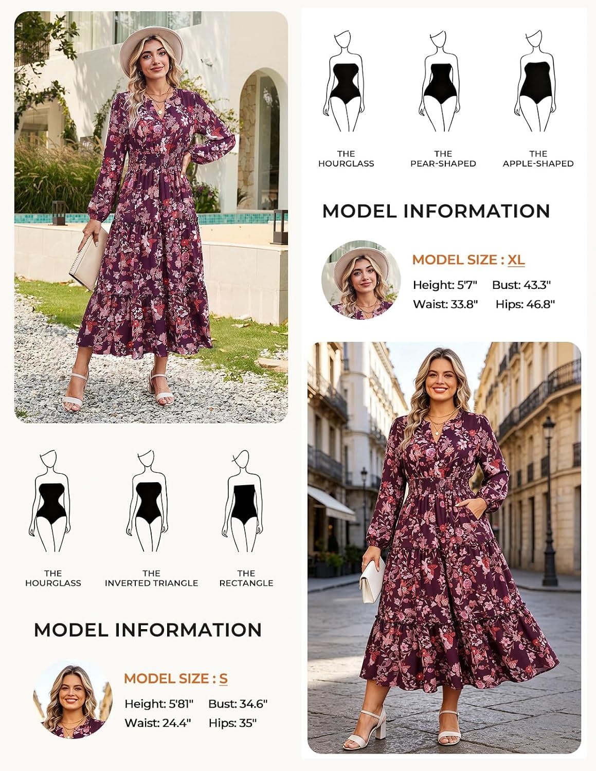 image:imageGRACE KARIN Womens Floral Maxi Dress 2026 Fall Long Sleeve V Neck Empire Waist A Line Flowy Dress with PocketPurple Red Floral