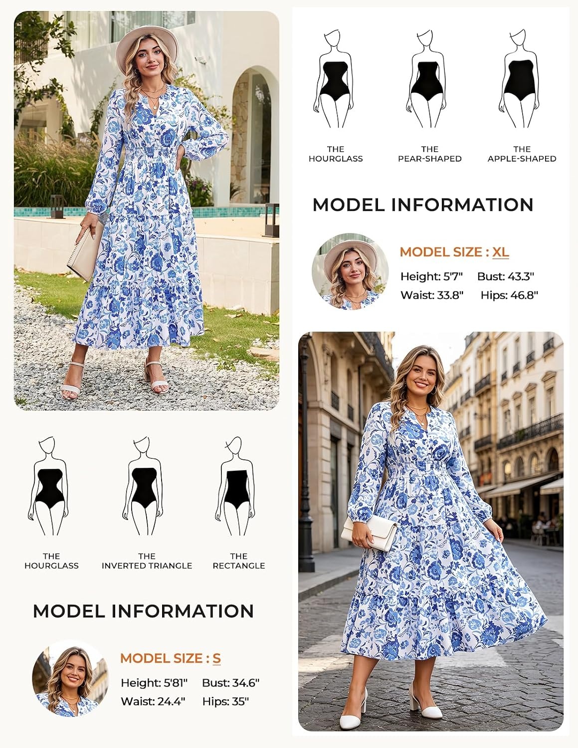 image:imageGRACE KARIN Womens Floral Maxi Dress 2026 Fall Long Sleeve V Neck Empire Waist A Line Flowy Dress with PocketWhite Blue