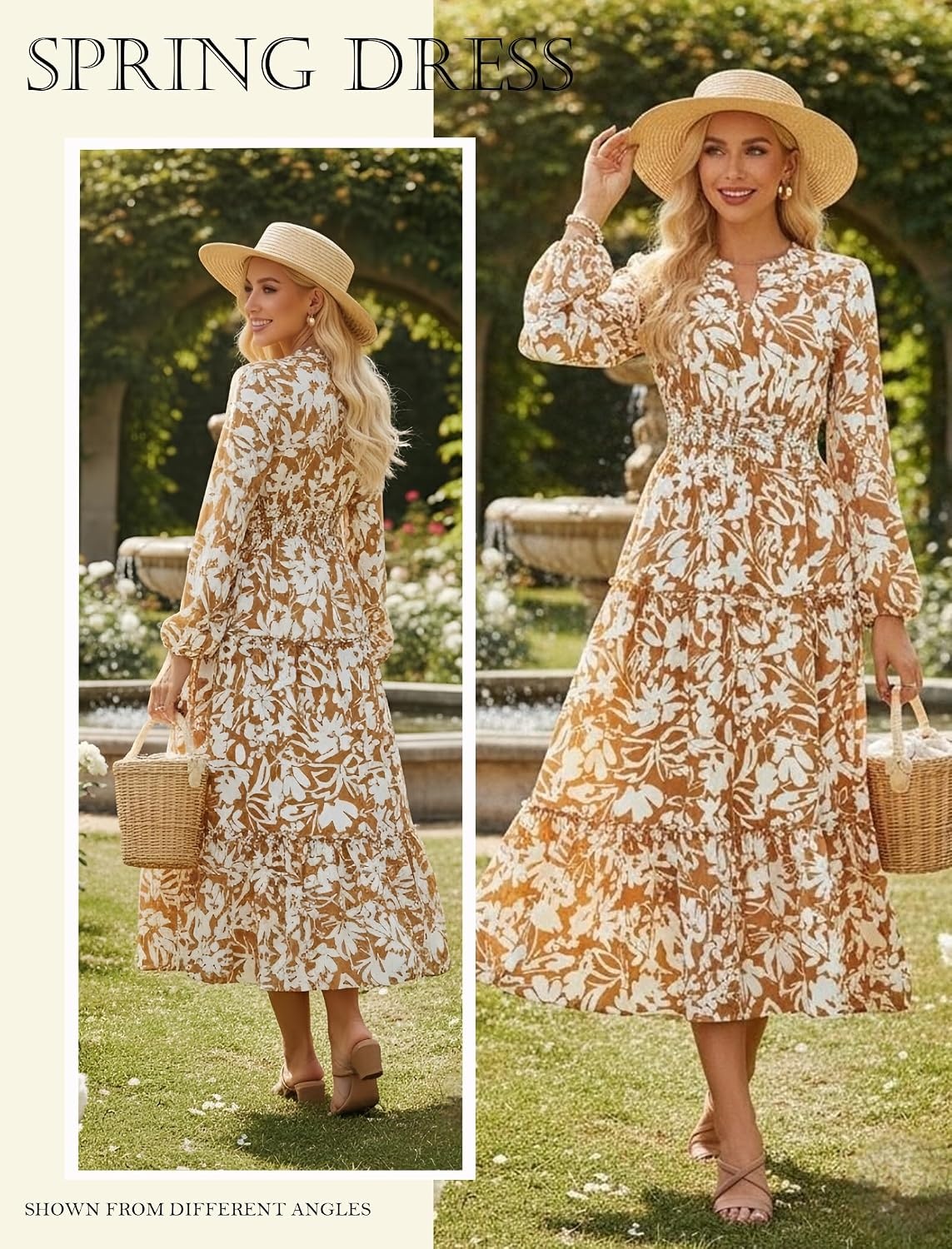 image:imageGRACE KARIN Womens Floral Maxi Dress 2026 Fall Long Sleeve V Neck Empire Waist A Line Flowy Dress with PocketYellow