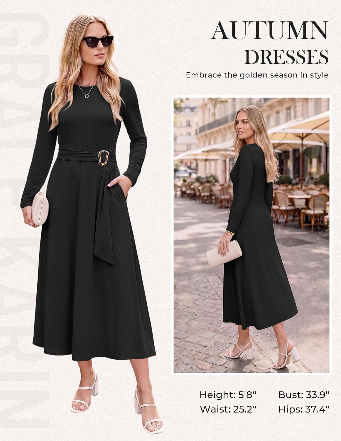 image:imageGRACE KARIN Womens Long Sleeve Maxi Dresses 2026 Casual A Line Flowy Wedding Guest Dress Fall Fashion Clothes with PocketsBlack