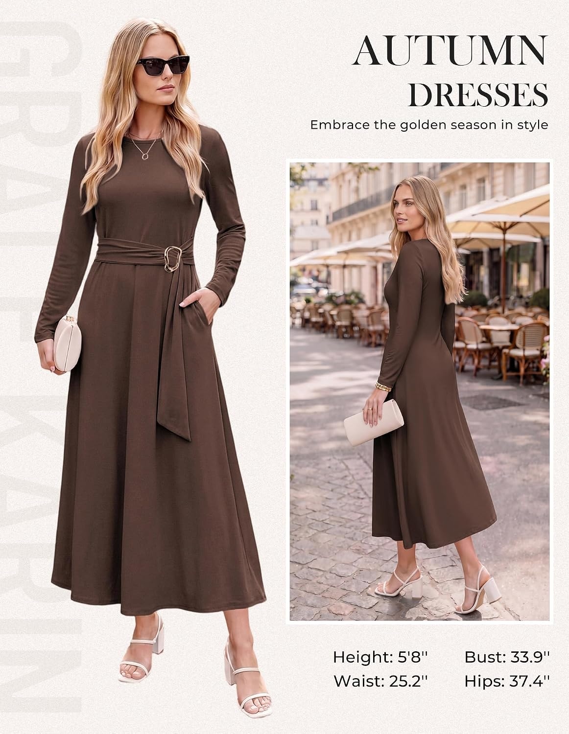 image:imageGRACE KARIN Womens Long Sleeve Maxi Dresses 2026 Casual A Line Flowy Wedding Guest Dress Fall Fashion Clothes with PocketsCoffee