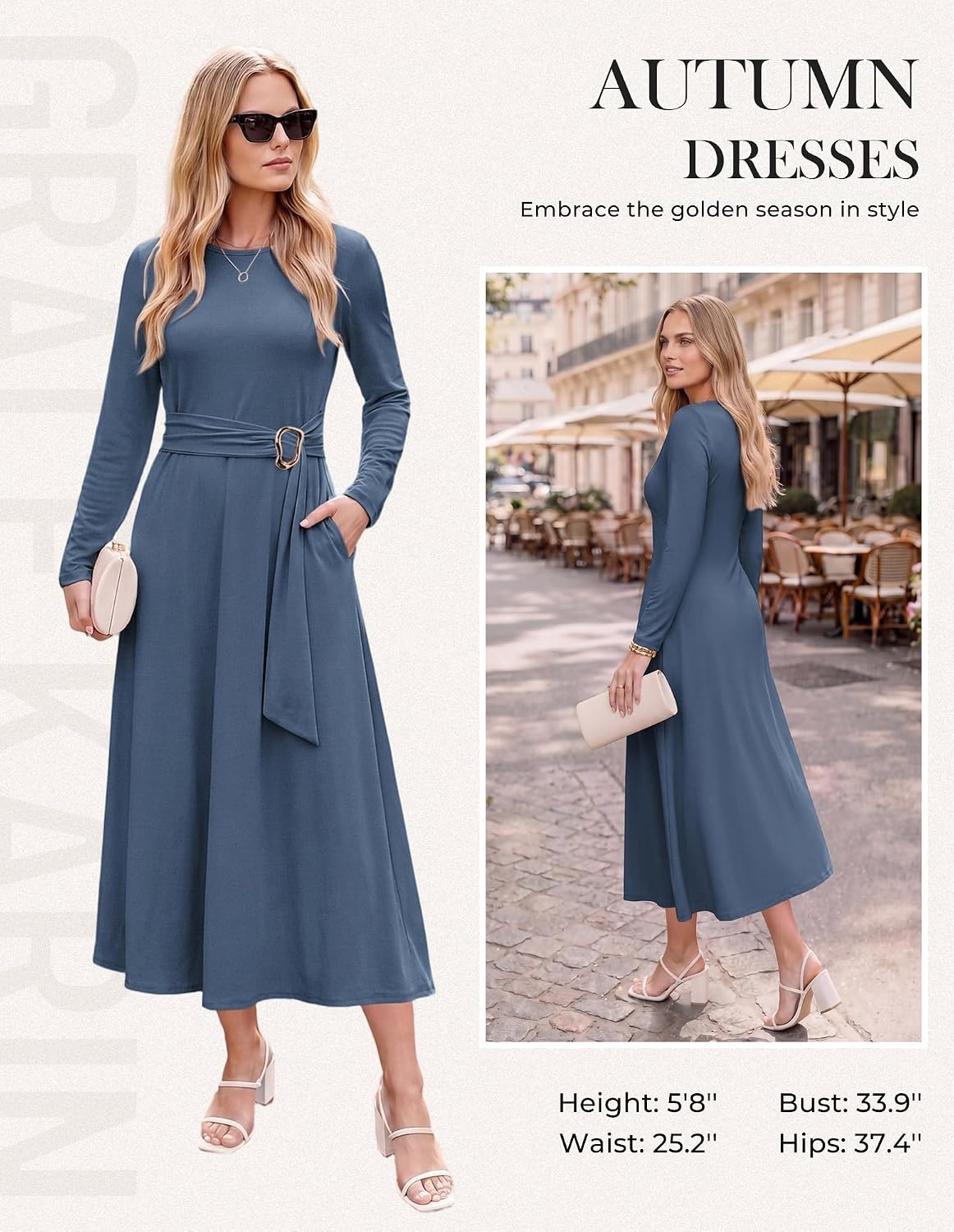 image:imageGRACE KARIN Womens Long Sleeve Maxi Dresses 2026 Casual A Line Flowy Wedding Guest Dress Fall Fashion Clothes with PocketsGray Blue