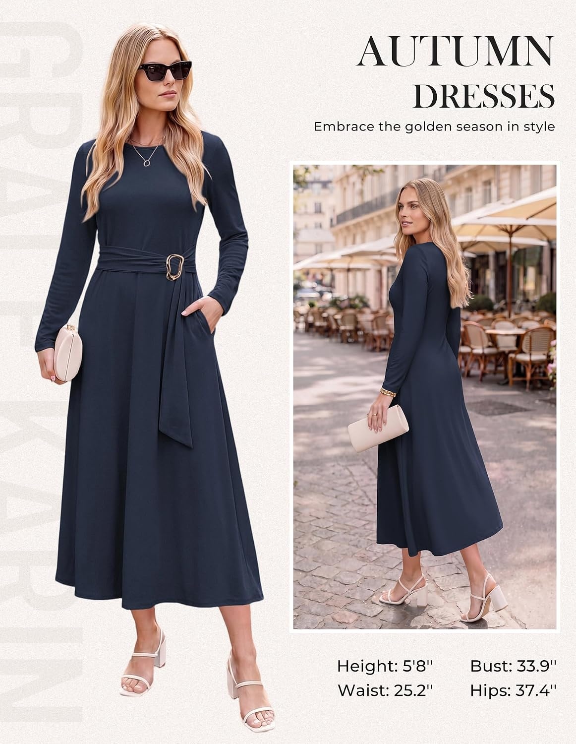 image:imageGRACE KARIN Womens Long Sleeve Maxi Dresses 2026 Casual A Line Flowy Wedding Guest Dress Fall Fashion Clothes with PocketsNavy