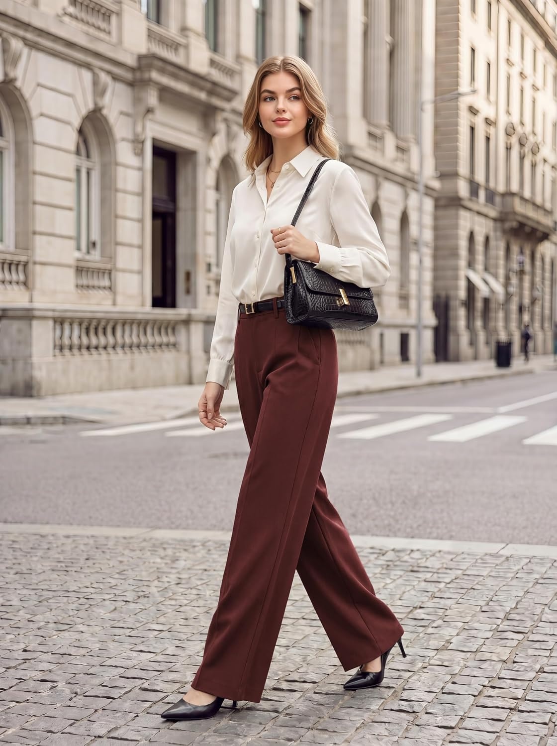 image:imageGRACE KARIN Womens Wide Leg Dress Pants2026 Fall High Waisted Trousers with Pockets Business Office Work Slacks OutfitBurgundy