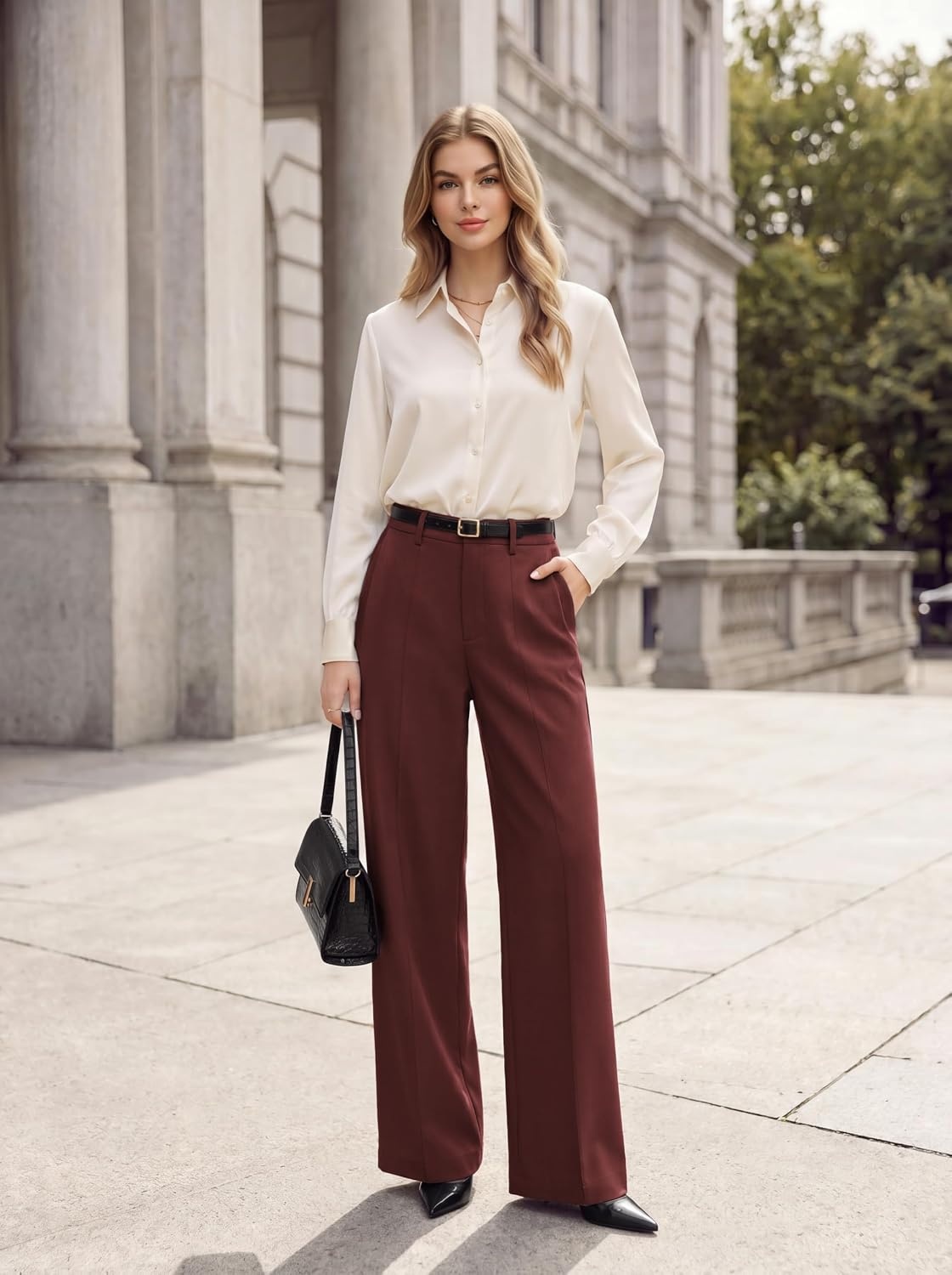 image:imageGRACE KARIN Womens Wide Leg Dress Pants2026 Fall High Waisted Trousers with Pockets Business Office Work Slacks OutfitBurgundy