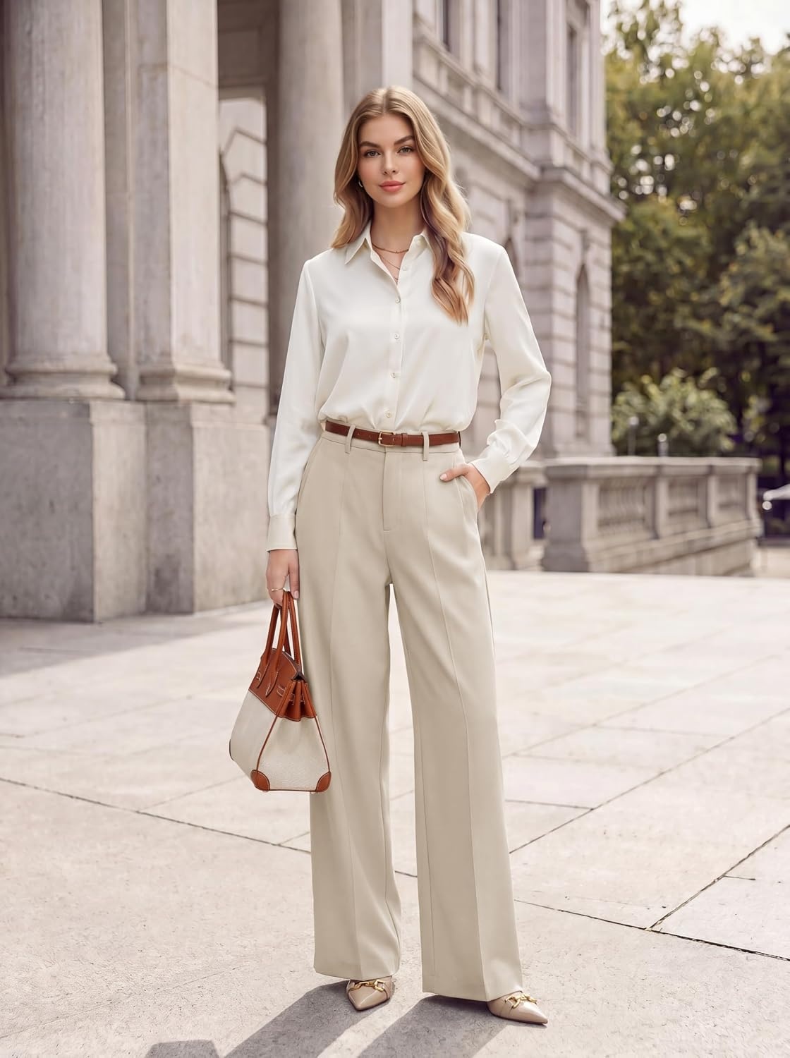 image:imageGRACE KARIN Womens Wide Leg Dress Pants2026 Fall High Waisted Trousers with Pockets Business Office Work Slacks OutfitCream