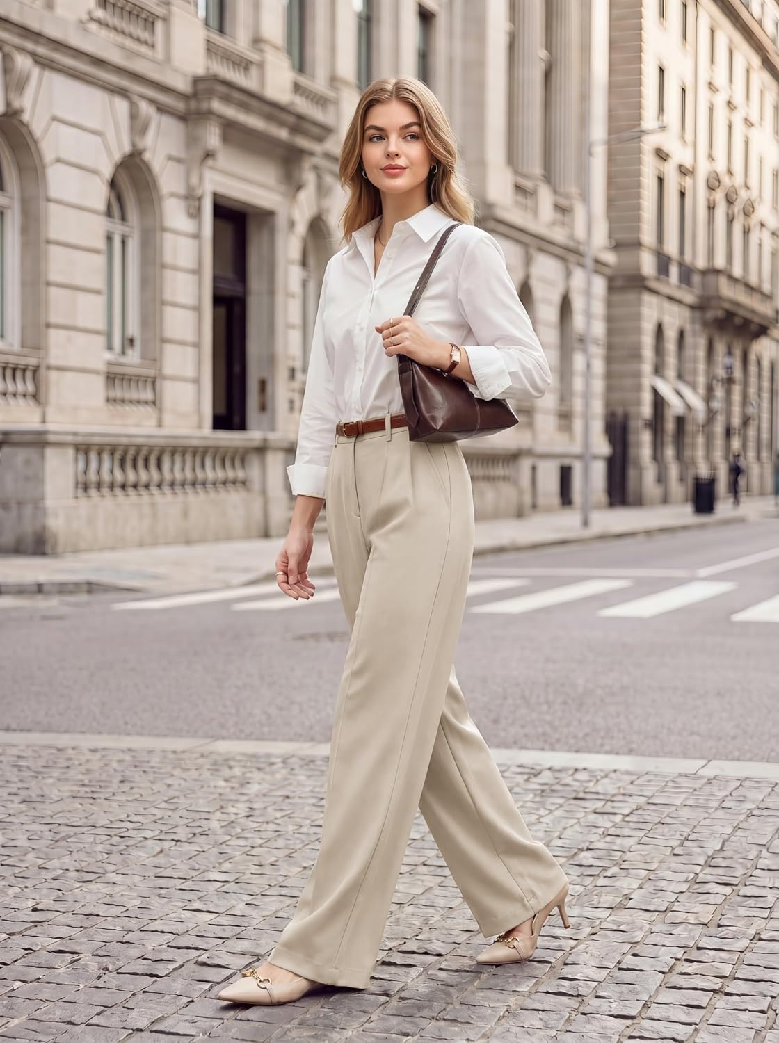 image:imageGRACE KARIN Womens Wide Leg Dress Pants2026 Fall High Waisted Trousers with Pockets Business Office Work Slacks OutfitCream