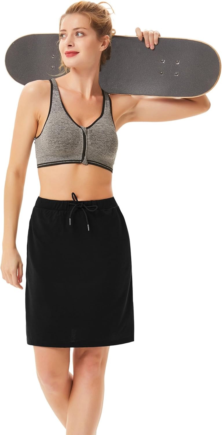 image:imageJACK SMITH Womens Stretchy Knee Length Skirts Athletic Skorts for Woman Drawstring Waist with Mesh Shorts PocketsBlack
