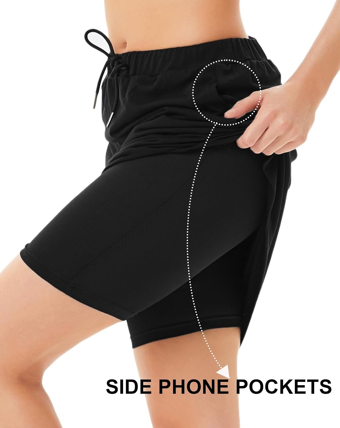 image:imageJACK SMITH Womens Stretchy Knee Length Skirts Athletic Skorts for Woman Drawstring Waist with Mesh Shorts PocketsBlack