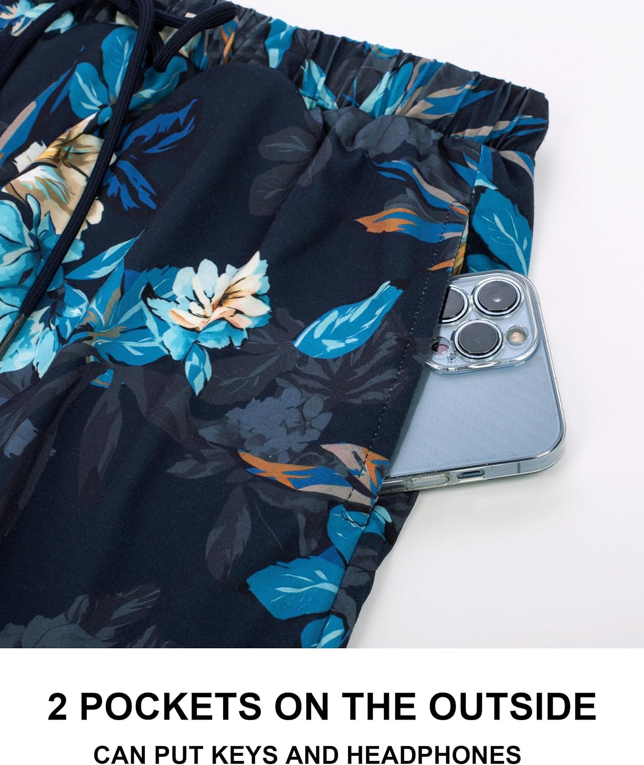 image:imageJACK SMITH Womens Stretchy Knee Length Skirts Athletic Skorts for Woman Drawstring Waist with Mesh Shorts PocketsBlue Floral Prints