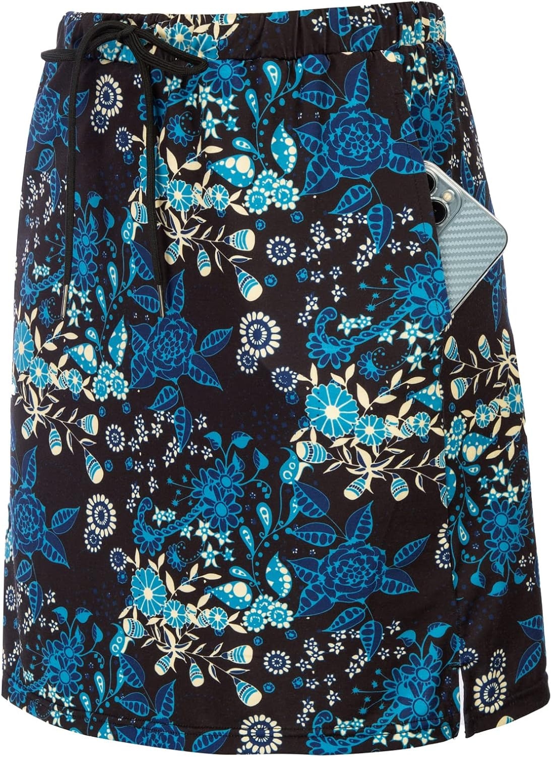 image:imageJACK SMITH Womens Stretchy Knee Length Skirts Athletic Skorts for Woman Drawstring Waist with Mesh Shorts PocketsBlue Flower Patterns