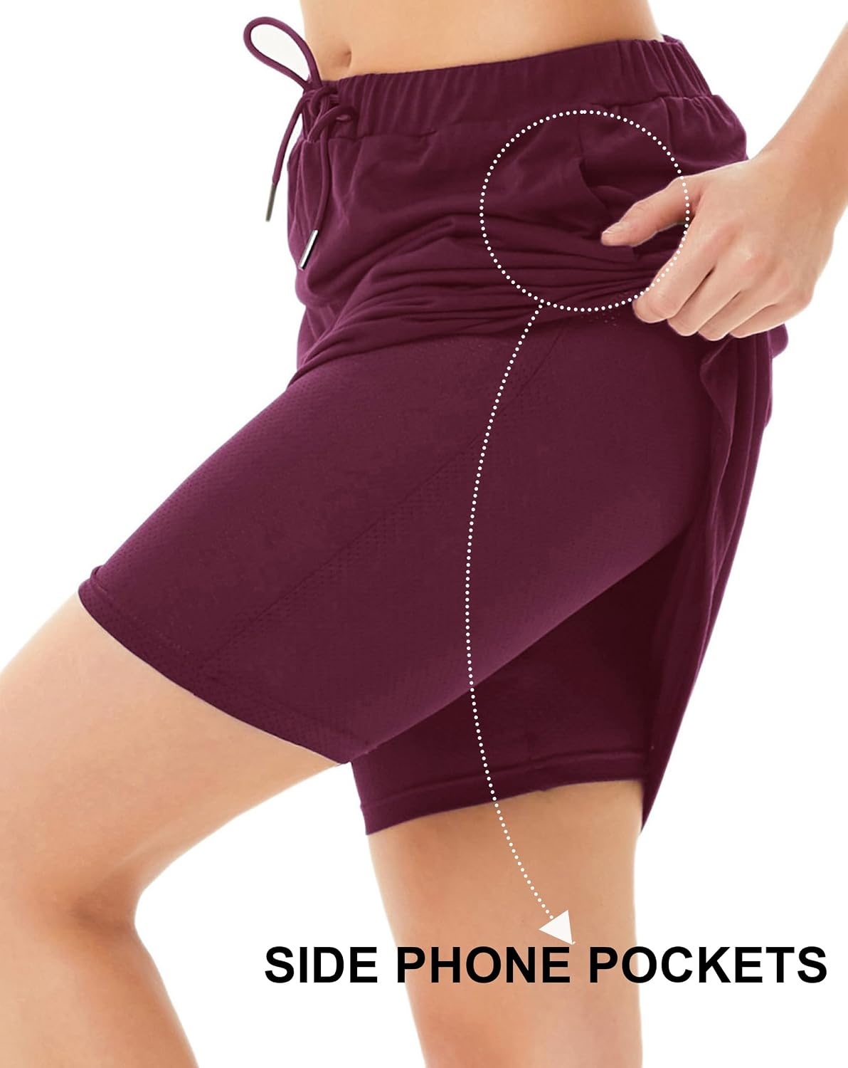 image:imageJACK SMITH Womens Stretchy Knee Length Skirts Athletic Skorts for Woman Drawstring Waist with Mesh Shorts PocketsDark Red