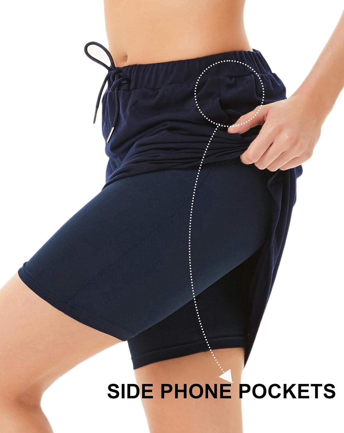 image:imageJACK SMITH Womens Stretchy Knee Length Skirts Athletic Skorts for Woman Drawstring Waist with Mesh Shorts PocketsNavy Blue