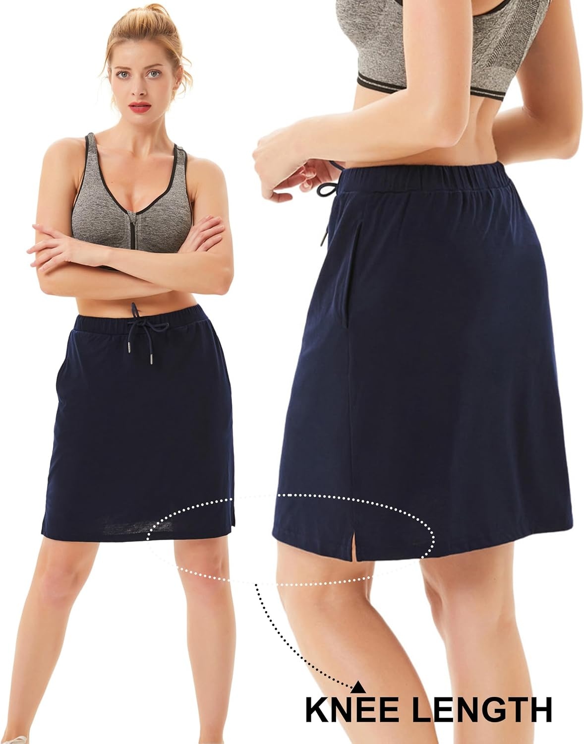 image:imageJACK SMITH Womens Stretchy Knee Length Skirts Athletic Skorts for Woman Drawstring Waist with Mesh Shorts PocketsNavy Blue