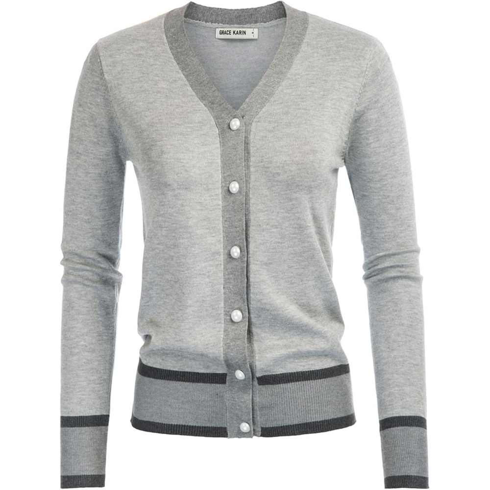 image:imageGRACE KARIN Cardigan Sweaters for Women Lightweight Long Sleeve Cropped Cardigan Summer Fall Fashion Clothing Outfits ShrugContrast Grey