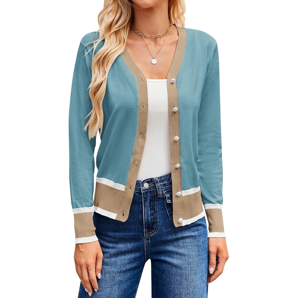 image:imageGRACE KARIN Cardigan Sweaters for Women Lightweight Long Sleeve Cropped Cardigan Summer Fall Fashion Clothing Outfits ShrugGray Blue Beige