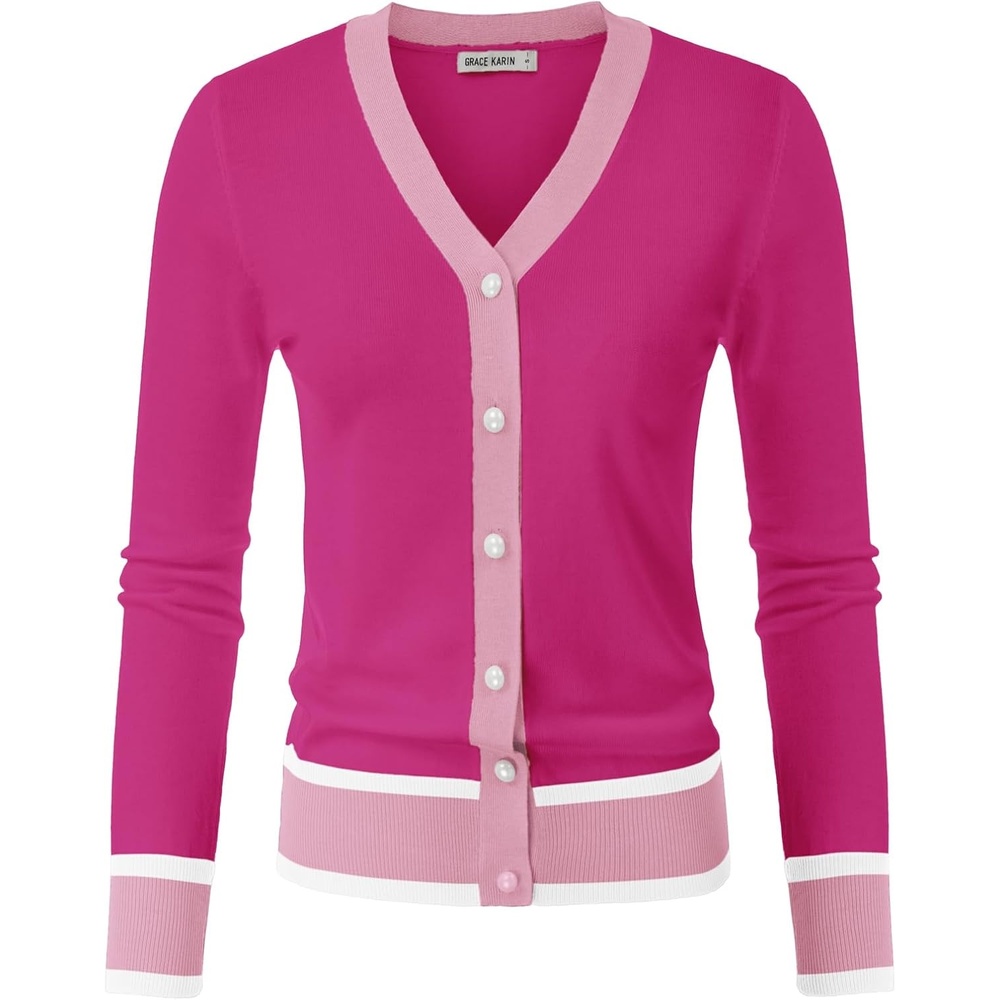 image:imageGRACE KARIN Cardigan Sweaters for Women Lightweight Long Sleeve Cropped Cardigan Summer Fall Fashion Clothing Outfits ShrugHot Pink