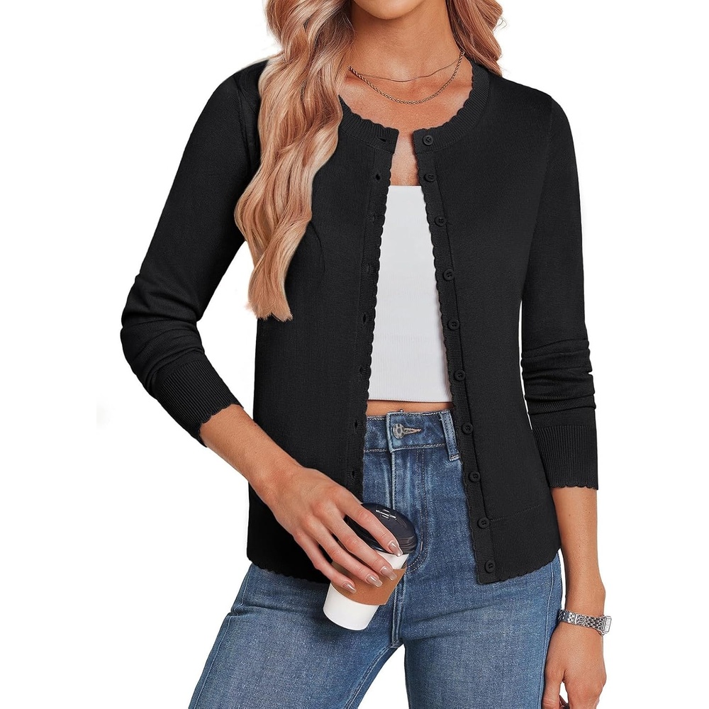 image:imageGRACE KARIN Womens Cardigan Sweaters Lightweight 2026 Summer Long Sleeve Button Up Knit Casual Dressy ShrugsBlack