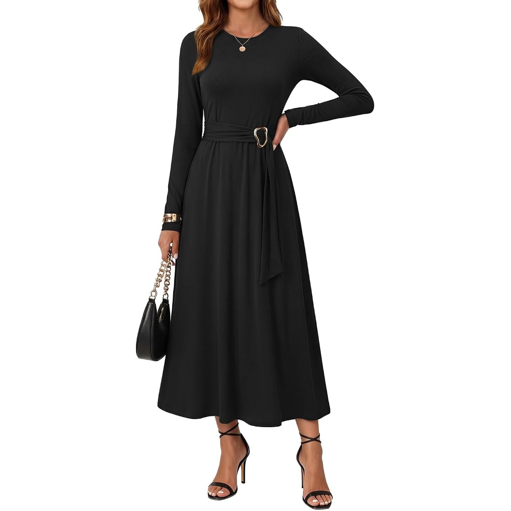 image:imageGRACE KARIN Womens Long Sleeve Maxi Dresses 2026 Casual A Line Flowy Wedding Guest Dress Fall Fashion Clothes with PocketsBlack