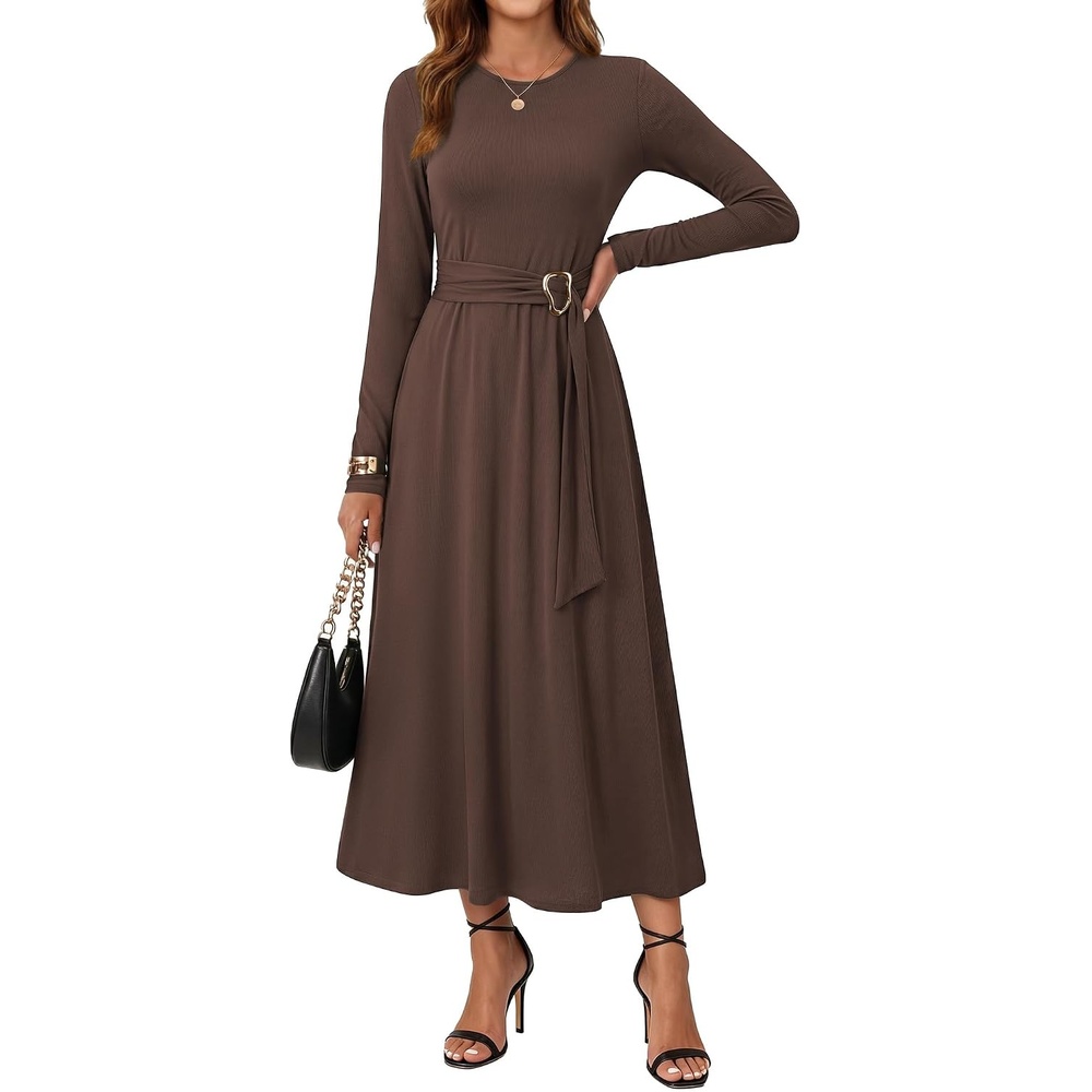 image:imageGRACE KARIN Womens Long Sleeve Maxi Dresses 2026 Casual A Line Flowy Wedding Guest Dress Fall Fashion Clothes with PocketsCoffee