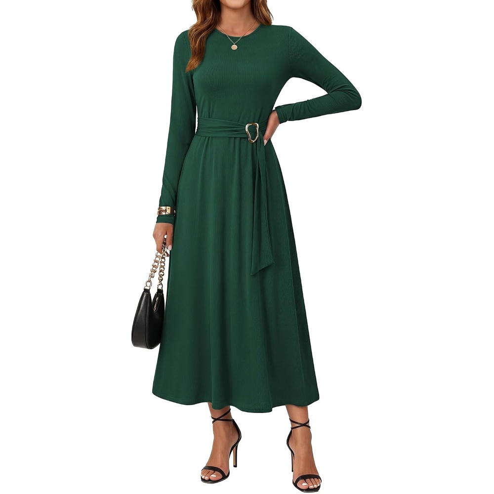 image:imageGRACE KARIN Womens Long Sleeve Maxi Dresses 2026 Casual A Line Flowy Wedding Guest Dress Fall Fashion Clothes with PocketsDark Green