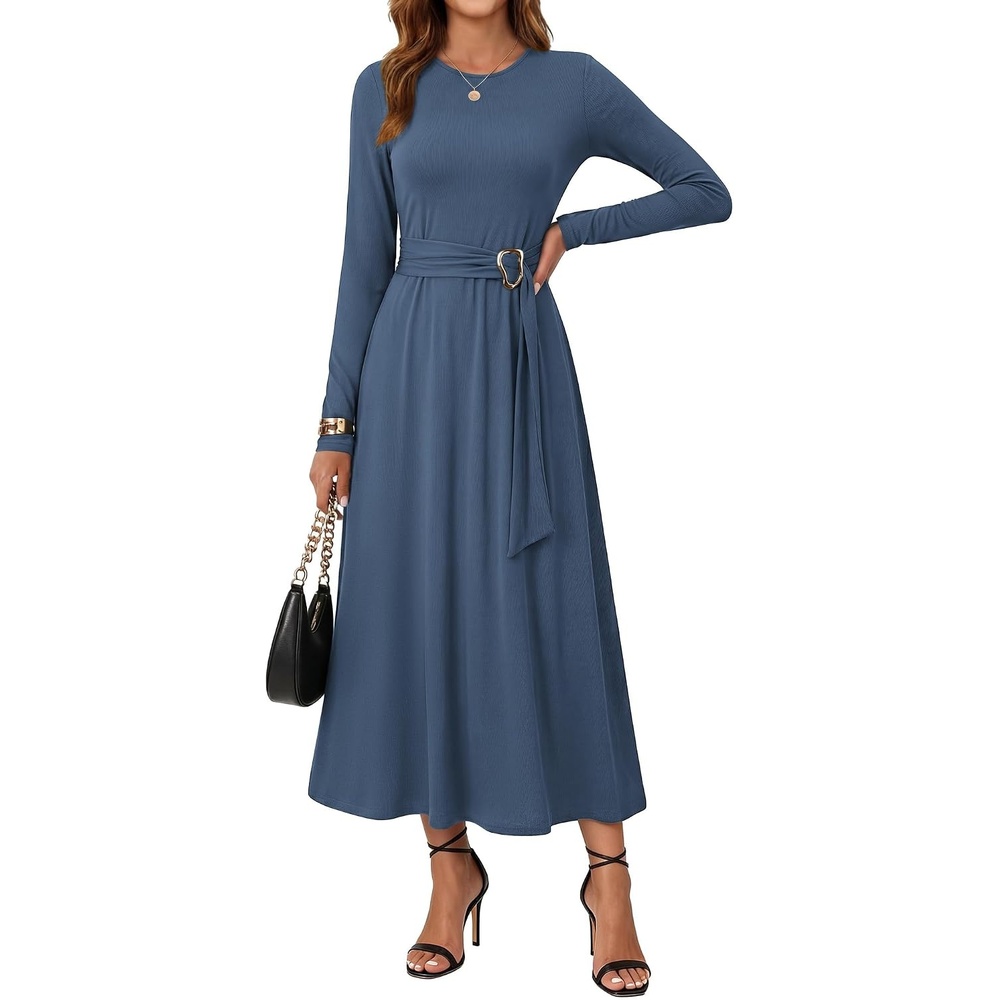 image:imageGRACE KARIN Womens Long Sleeve Maxi Dresses 2026 Casual A Line Flowy Wedding Guest Dress Fall Fashion Clothes with PocketsGray Blue