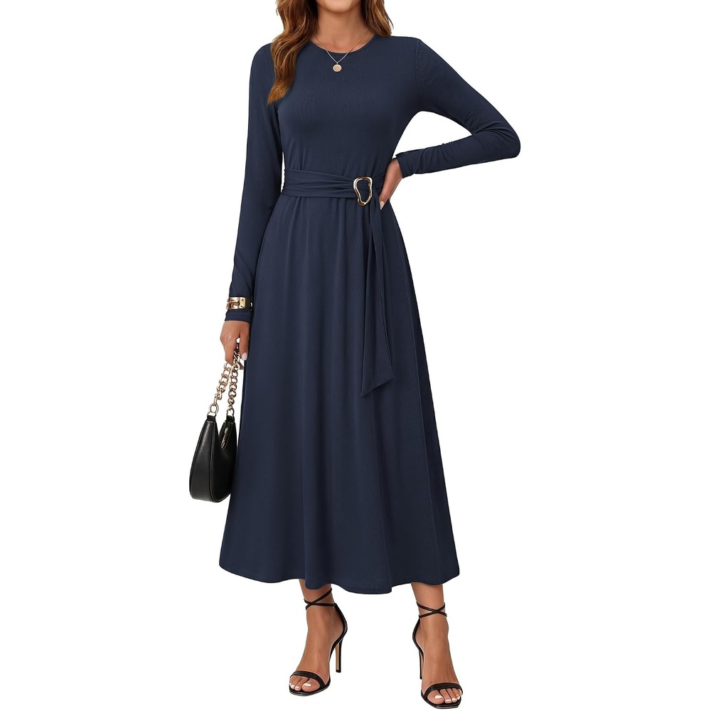 image:imageGRACE KARIN Womens Long Sleeve Maxi Dresses 2026 Casual A Line Flowy Wedding Guest Dress Fall Fashion Clothes with PocketsNavy