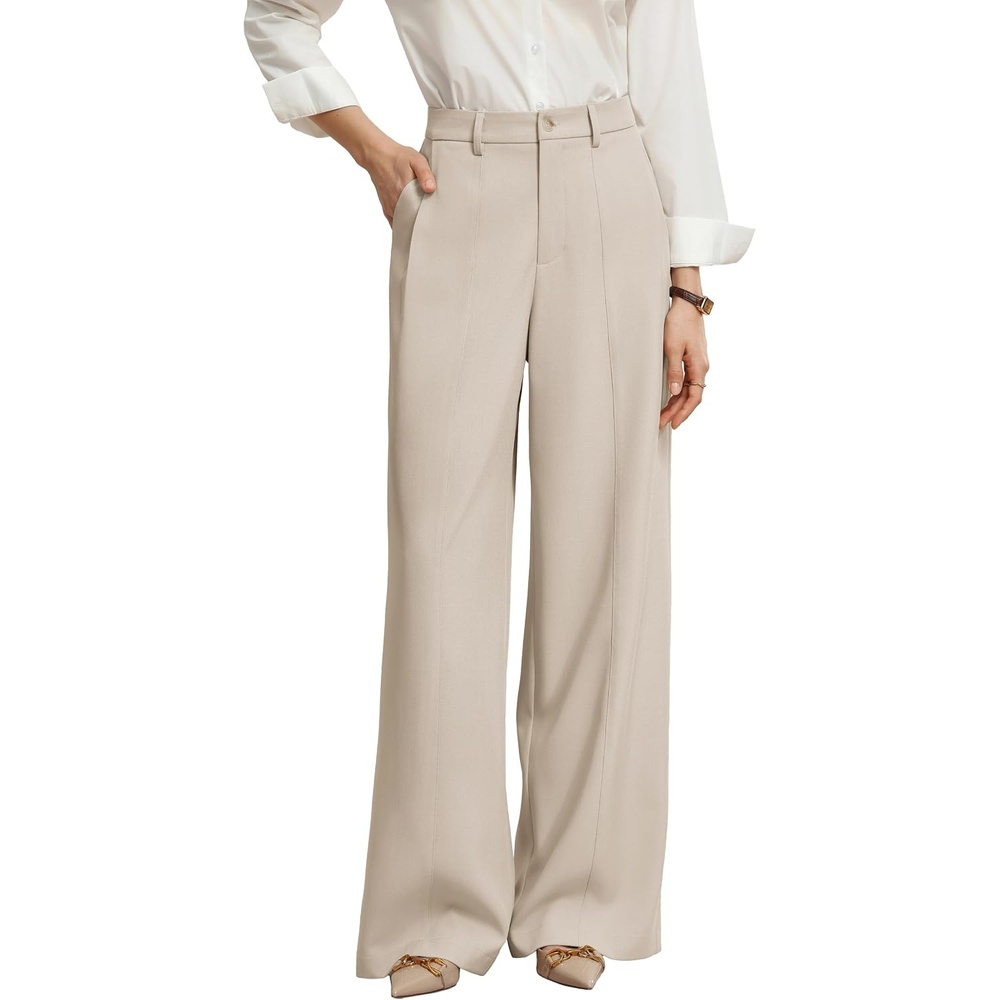 image:imageGRACE KARIN Womens Wide Leg Dress Pants2026 Fall High Waisted Trousers with Pockets Business Office Work Slacks OutfitCream