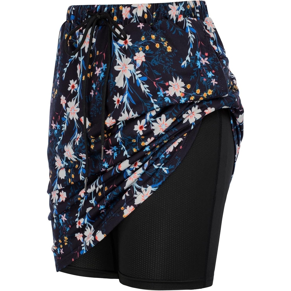 image:imageJACK SMITH Womens Stretchy Knee Length Skirts Athletic Skorts for Woman Drawstring Waist with Mesh Shorts PocketsFoliage Prints