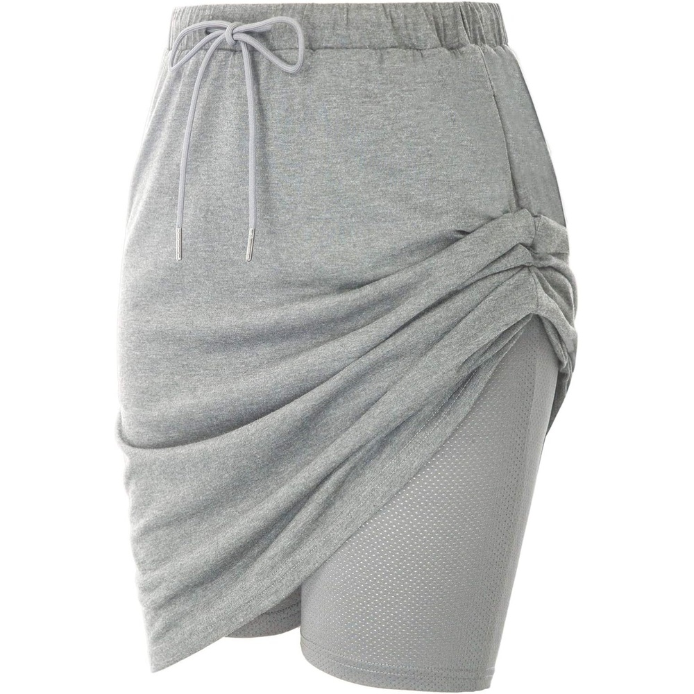 image:imageJACK SMITH Womens Stretchy Knee Length Skirts Athletic Skorts for Woman Drawstring Waist with Mesh Shorts PocketsLight Gray Heather