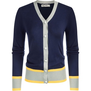 GRACE KARIN Cardigan Sweaters for Women Lightweight Long Sleeve Cropped Cardigan Summer Fall Fashion Clothing Outfits Shrug(Contrast Dark Blue)