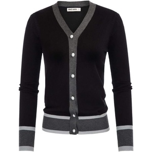 GRACE KARIN Cardigan Sweaters for Women Lightweight Long Sleeve Cropped Cardigan Summer Fall Fashion Clothing Outfits Shrug(Contrast-black)