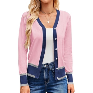 GRACE KARIN Cardigan Sweaters for Women Lightweight Long Sleeve Cropped Cardigan Summer Fall Fashion Clothing Outfits Shrug(Pink Navy)