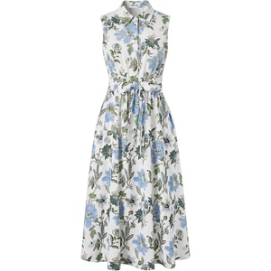 GRACE KARIN Women’s 2026 Summer Sleeveless Floral Flowy Casual Dresses Boho Tie Belt A Line Shirt Midi Dress with Pocket(Green)