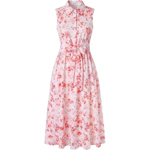 GRACE KARIN Women’s 2026 Summer Sleeveless Floral Flowy Casual Dresses Boho Tie Belt A Line Shirt Midi Dress with Pocket(Pink)