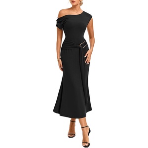 GRACE KARIN Women’s 2026 Summer Wedding Guest Dresses Formal Cocktail One Shoulder Bodycon Dresses Elegant Ruched Maxi Dress(Black)