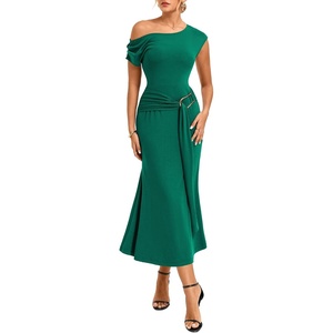 GRACE KARIN Women’s 2026 Summer Wedding Guest Dresses Formal Cocktail One Shoulder Bodycon Dresses Elegant Ruched Maxi Dress(Green)