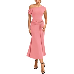 GRACE KARIN Women’s 2026 Summer Wedding Guest Dresses Formal Cocktail One Shoulder Bodycon Dresses Elegant Ruched Maxi Dress(Pink)
