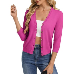 GRACE KARIN Women’s 3/4 sleeve V neck Button Down Lightweight Cardigan Sweater Open Front Dressy Shrugs Summer Outfits(Hot Pink)