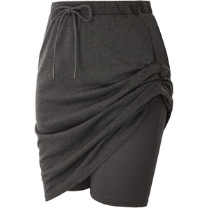 JACK SMITH Women’s Stretchy Knee Length Skirts Athletic Skorts for Woman Drawstring Waist with Mesh Shorts Pockets(Deep Gray)