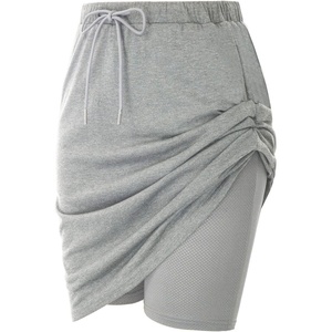 JACK SMITH Women’s Stretchy Knee Length Skirts Athletic Skorts for Woman Drawstring Waist with Mesh Shorts Pockets(Light Gray Heather)