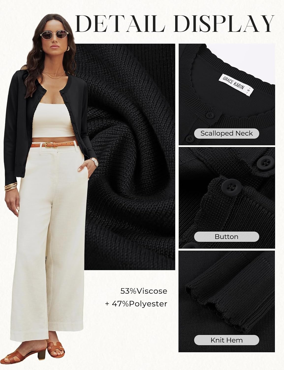 image:imageGRACE KARIN Summer Lightweight Long Sleeve Cardigan Sweaters for Women Knit Button Up Cute Sweater Fashion Casual ClothingBlack