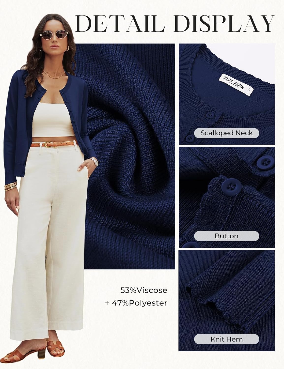image:imageGRACE KARIN Summer Lightweight Long Sleeve Cardigan Sweaters for Women Knit Button Up Cute Sweater Fashion Casual ClothingNavy Blue